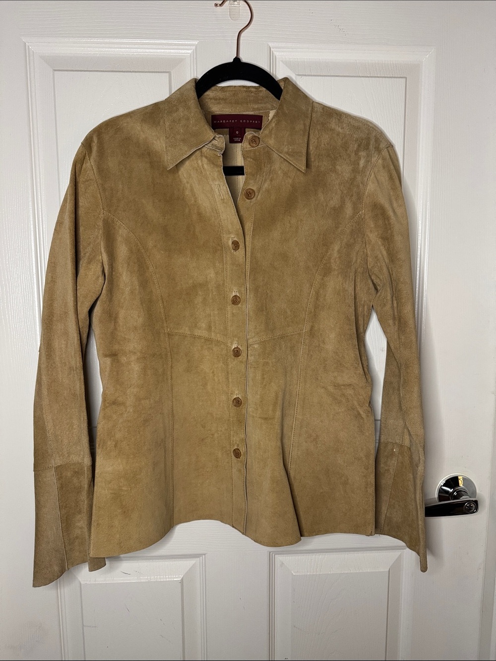 Suede Button-Up Jacket in Tan